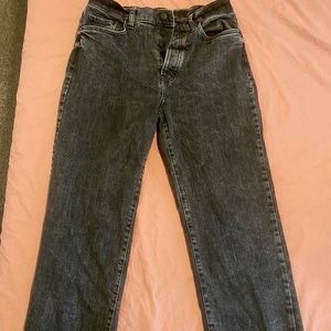 ANA highest rise vintage straight black denim jeans size 8 raw hem button fly